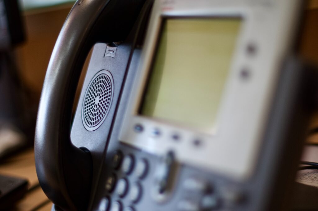 A close-up of a landline handset system.